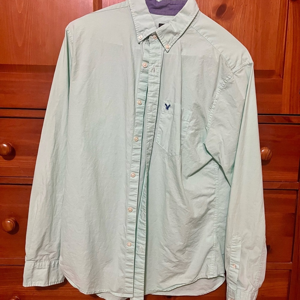 American Eagle Outfitters Men's Mint Green Shirt - Medium